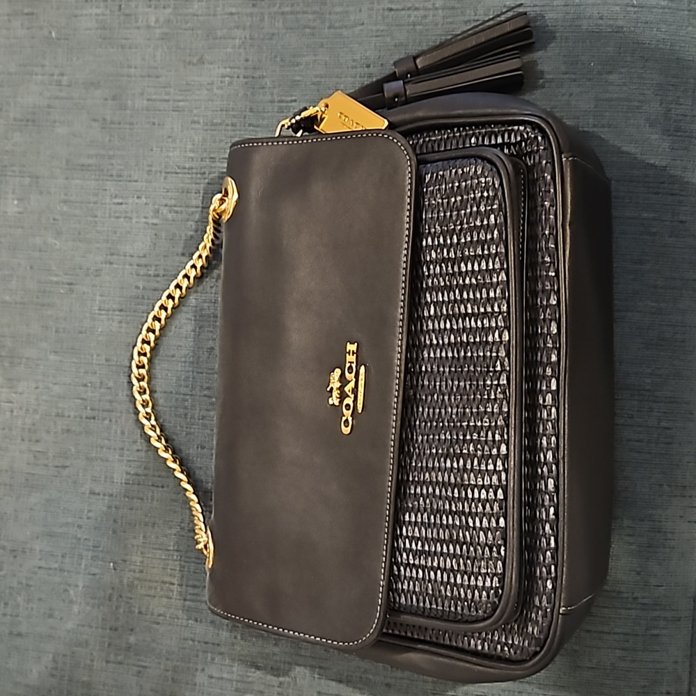 Navy coach basketweave purse